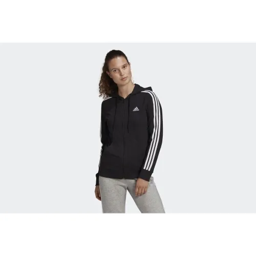 Кофта/футболка adidas Essentials Single Jersey 3-Stripes Full-Zip Толстовка с капюшоном GL0798 -  Черная