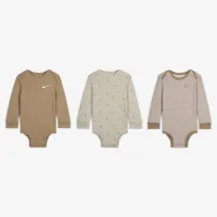 Nike Baby Essentials Baby (12-24M) Long Sleeve Bodysuits (3 Pack) колір коричневий