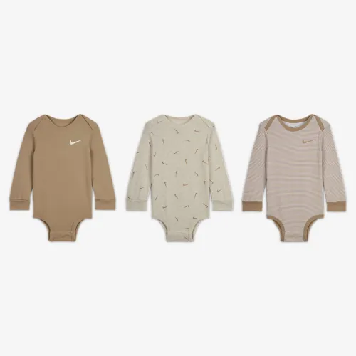 Nike Baby Essentials Baby (12-24M) Long Sleeve Bodysuits (3 Pack) цвет коричневый