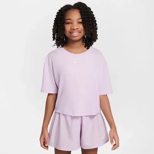 Nike One Relaxed Big дитячі (Girls') Dri-FIT Short-Sleeve Top колір фіолетовий