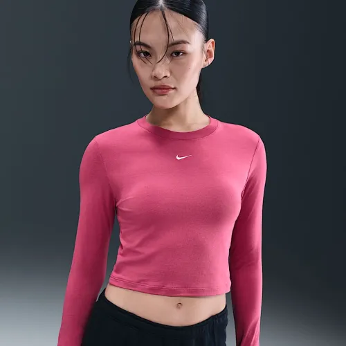 Nike Sportswear Chill Knit жіноча Slim Long-Sleeve Cropped Top колір фіолетовий