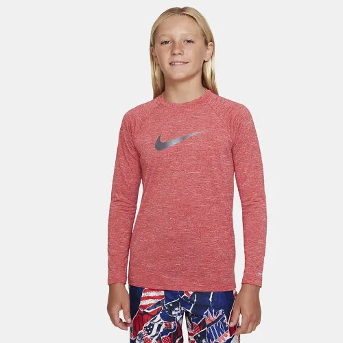 Nike Heather Big детские (для мальчиков) Long-Sleeve Hydroguard Swim Shirt цвет красный