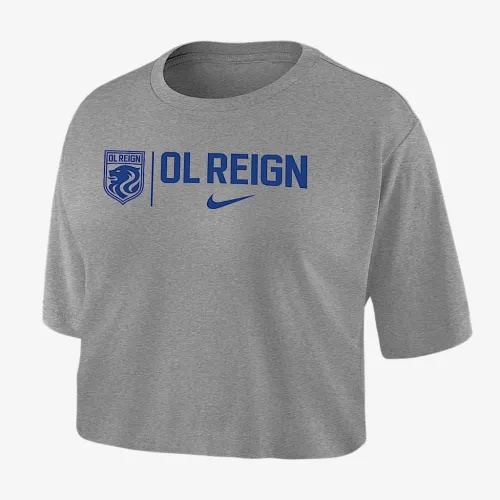 OL Reign женская Nike Dri-FIT Soccer Cropped футболка цвет серый