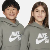 Nike SB Icon Fleece EasyOn Big дитячі оверсайз Pullover Толстовка з капюшоном колір сірий