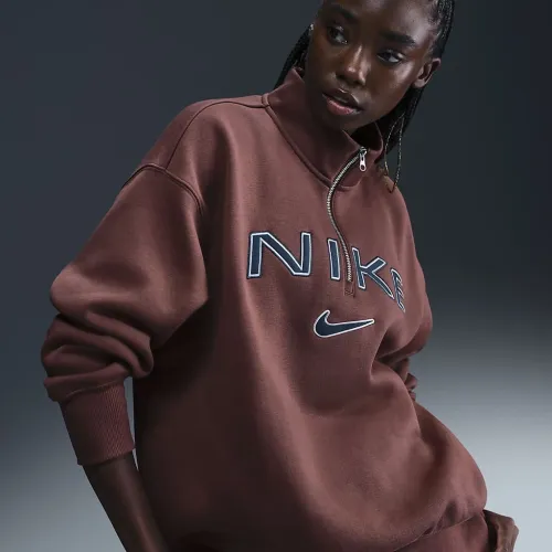 Nike Sportswear Phoenix Fleece женская оверсайз 1/4-Zip Logo Top цвет коричневый