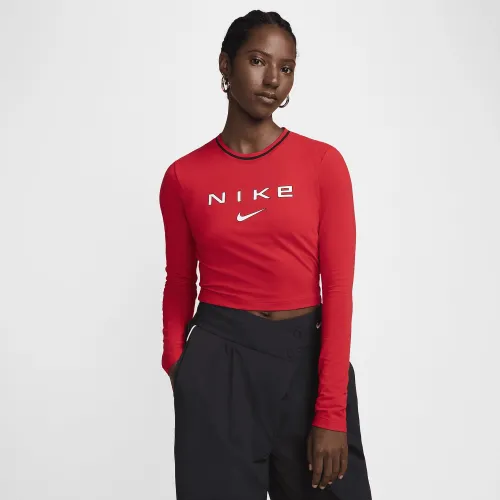 Nike Sportswear Chill Knit женская Slim Long-Sleeve Cropped Graphic Tee цвет красный