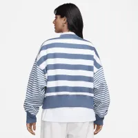 Nike Sportswear Phoenix Fleece женская Over-оверсайз Striped Crew-Neck свитшот синий