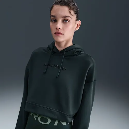 Nike Pro женская Therma-FIT Fleece Толстовка с капюшоном цвет зеленый