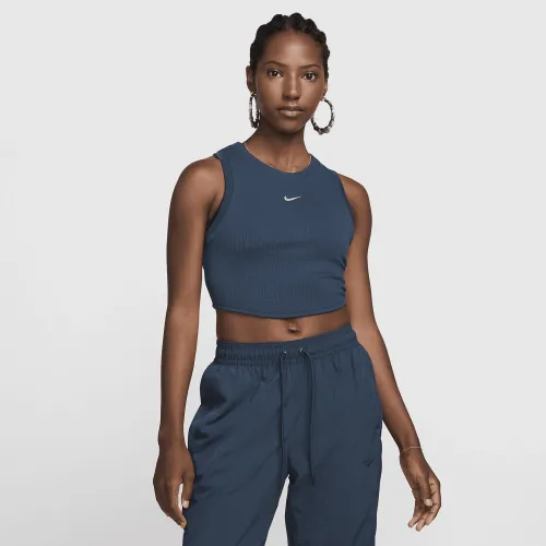 Nike Sportswear Chill Knit женская Tight Cropped Mini-Rib Tank Top синий