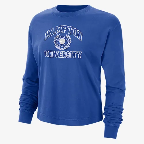 Hampton женская Nike College Boxy Long-Sleeve футболка синий