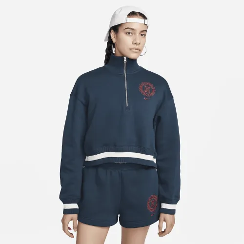 Nike Sportswear Phoenix Fleece Heritage женская оверсайз 1/2-Zip Crop свитшот синий