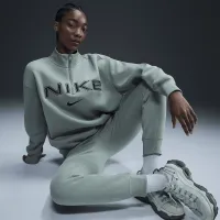 Nike Sportswear Phoenix Fleece женская оверсайз 1/4-Zip Logo Top цвет зеленый