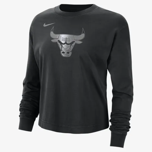 Chicago Bulls Courtside женская Nike NBA Shine Boxy Long-Sleeve футболка цвет черный