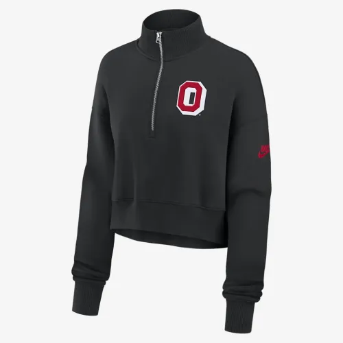 Ohio State Buckeyes Legacy Elevated Logo женская Nike College Cropped 1/4-Zip Crew цвет черный