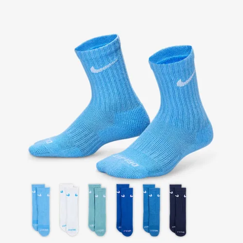 Nike Dri-FIT Performance Basics Big дитячі Crew шкарпетки (6 пар) блакитний