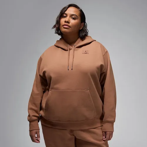Nike Jordan Flight Fleece женская Satin-Lined Pullover Толстовка с капюшоном (большие размеры) цвет коричневый