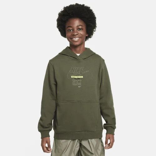 Nike Sportswear Club Big детские Pullover Толстовка с капюшоном цвет зеленый