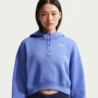 Nike Sportswear Phoenix Fleece женская оверсайз Cropped Henley Толстовка с капюшоном синий