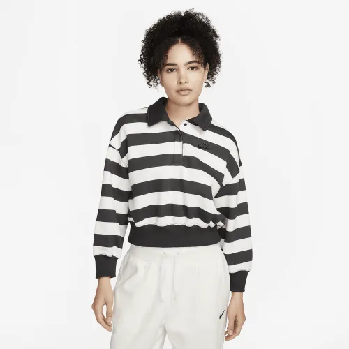 Nike Sportswear Phoenix Fleece женская оверсайз 3/4-Sleeve Striped Crop Polo цвет черный