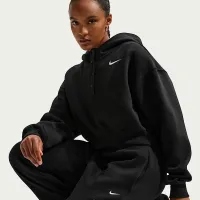 Nike Sportswear Phoenix Fleece жіноча оверсайз Cropped Henley Толстовка з капюшоном колір чорний