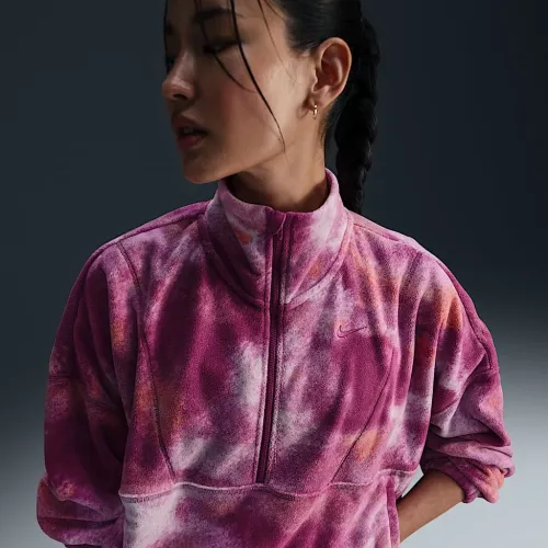 Nike One жіноча Therma-FIT оверсайз 1/2-Zip Fleece Printed Top колір фіолетовий