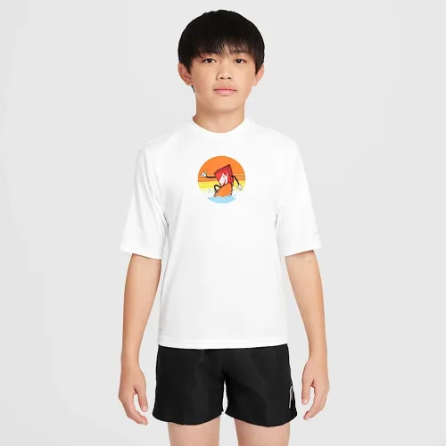 Nike Swim Hydroguard Big детские (для мальчиков) Dri-FIT Short-Sleeve Top цвет белый