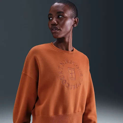 NikeCourt Heritage Phoenix Fleece женская Over-оверсайз Crew-Neck свитшот цвет коричневый