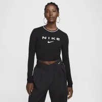 Nike Sportswear Chill Knit женская Slim Long-Sleeve Cropped Graphic Tee цвет черный