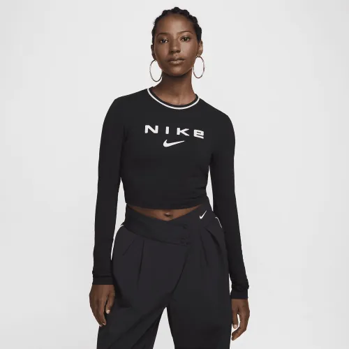 Nike Sportswear Chill Knit женская Slim Long-Sleeve Cropped Graphic Tee цвет черный