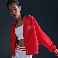 Nike Sportswear Phoenix Fleece женская Over-оверсайз Graphic Cardigan цвет красный