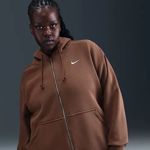 Nike Sportswear Phoenix Fleece женская оверсайз Full-Zip Толстовка с капюшоном (большие размеры) цвет коричневый