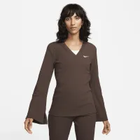 Nike Sportswear женская Ribbed Jersey Long-Sleeve V-Neck Top цвет коричневый