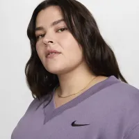 Nike Sportswear Phoenix Fleece жіноча оверсайз Cropped V-Neck Top (великі розміри) колір фіолетовий