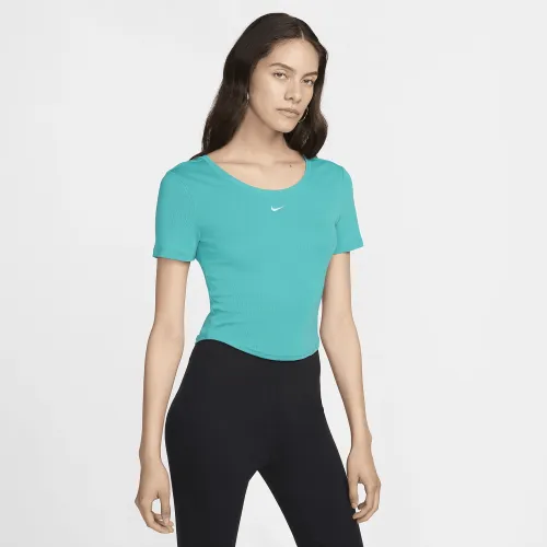 Nike Sportswear Chill Knit жіноча Tight Scoop-Back Short-Sleeve Mini-Rib Top колір зелений