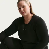Nike Sportswear Chill Knit женская Tight Long-Sleeve Ribbed Top (большие размеры) цвет черный