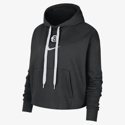 Brooklyn Nets Courtside жіноча Nike NBA Fleece Pullover Толстовка з капюшоном колір чорний