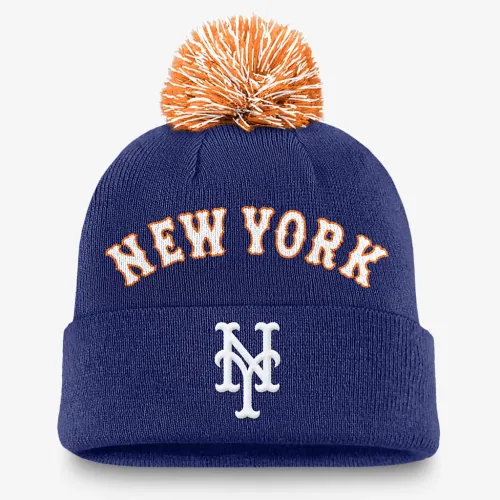 New York Mets Peak чоловічі Nike MLB Cuffed Pom Beanie блакитний