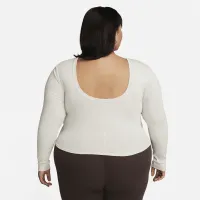 Nike Sportswear Chill Knit женская Tight Scoop-Back Long-Sleeve Mini-Rib Top (большие размеры) цвет коричневый