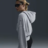 Nike Sportswear женская оверсайз Cropped French Terry Pullover Толстовка с капюшоном цвет серый