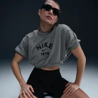 Nike Sportswear Collection жіноча Crew-Neck Short-Sleeve Cropped French Terry Top колір сірий