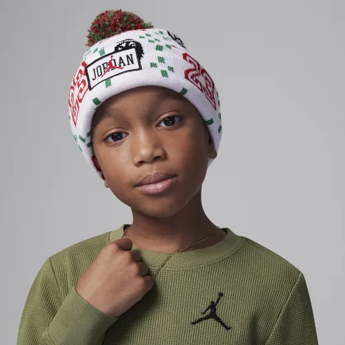 Nike Jordan Cuffed Pom Beanie Little Kids Hat White