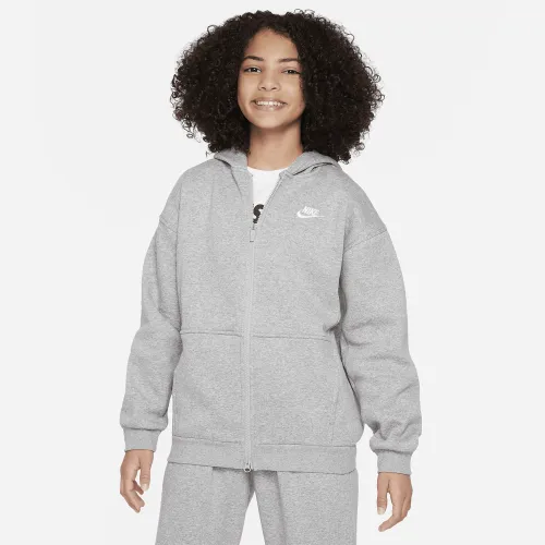 Nike Sportswear Club Fleece Big детские оверсайз Full-Zip Толстовка с капюшоном цвет серый