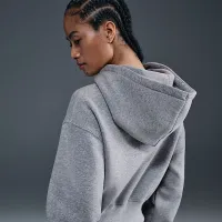 Nike Sportswear Phoenix Fleece женская Loose Full-Zip Cropped Толстовка с капюшоном цвет серый