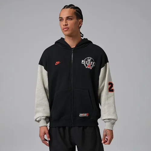 Nike Jordan Brooklyn мужские оверсайз Full-Zip Толстовка с капюшоном цвет черный