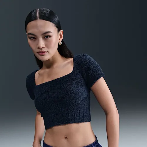 Nike Sportswear Phoenix Cozy Букле жіноча Short-Sleeve Cropped Knit Top блакитний