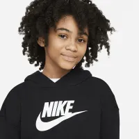 Nike Sportswear Club Big дитячі (Girls') French Terry Cropped Толстовка з капюшоном колір чорний