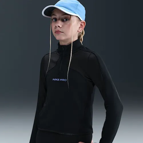 Nike Pro Big детские (Girls') Therma-FIT 1/2-Zip Long-Sleeve Top цвет черный