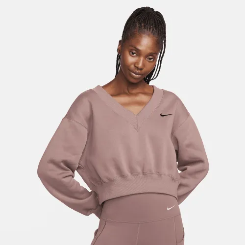 Nike Sportswear Phoenix Fleece женская Cropped V-Neck Top цвет фиолетовый