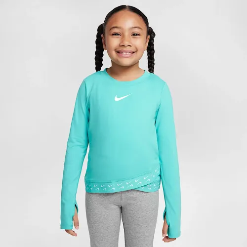 Nike Dri-FIT All Day Play Little дитячі Hemmed футболка колір зелений