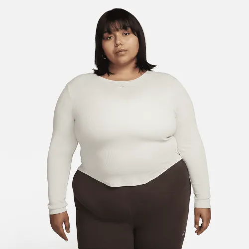 Nike Sportswear Chill Knit женская Tight Scoop-Back Long-Sleeve Mini-Rib Top (большие размеры) цвет коричневый